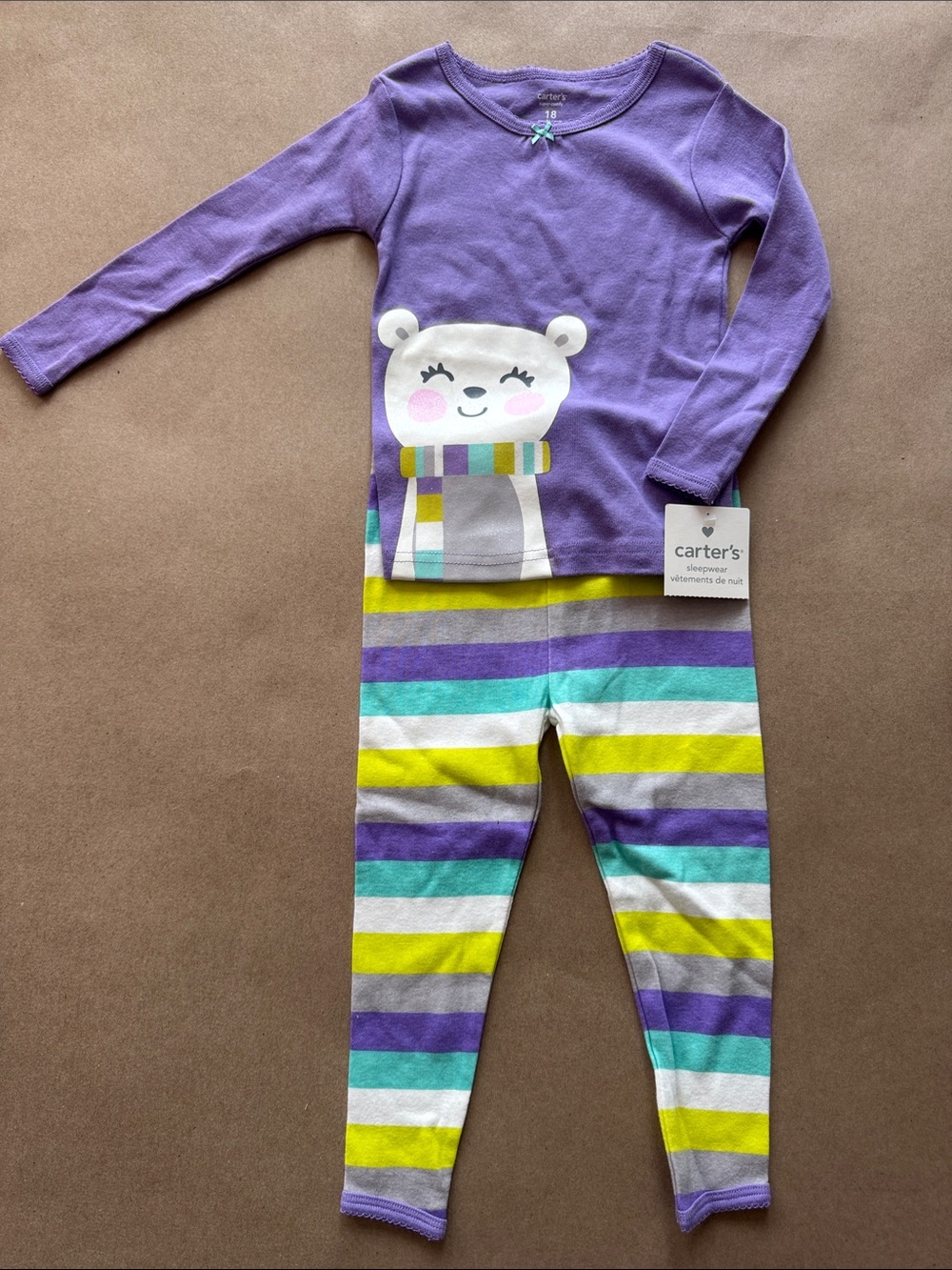 The Children's Place Purple Bear Stripe Pajama Set-small stain on leg area
